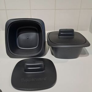Tupperware Black Square Ultra Pro. Set Of 2 With 2 Lids
